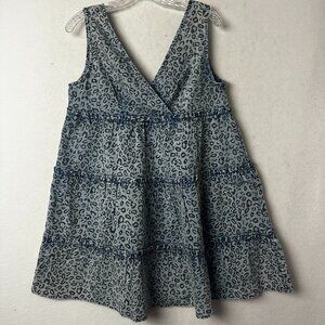 Oddy dress sz S denim mini tiered sleeveless animal print v‎ neck NWT